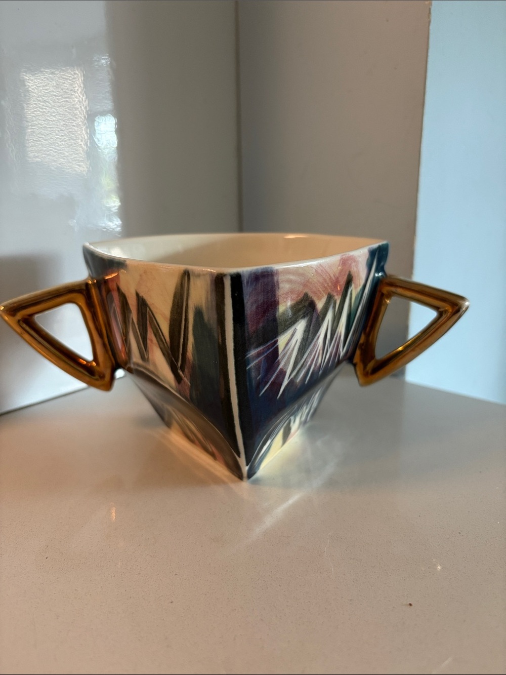 Vintage 80s Abstract Modernist Ceramic Mug by Artist Guy Simoneau